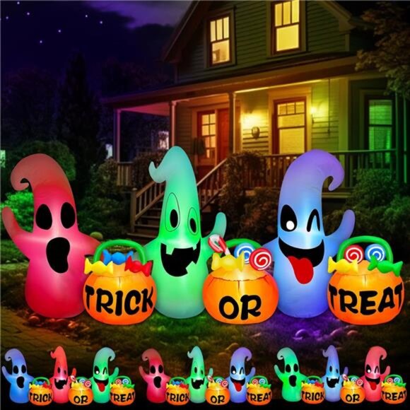 New [ 3 Colors Changing Light ] TURNMEON 8 Ft Long Halloween Inflatables Three - Picture 1 of 7